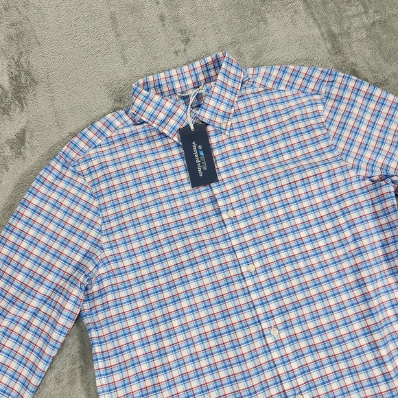Vineyard Vines Shirt Mens Medium Red Check Long Sleeve OTG Performance - Picture 7 of 15
